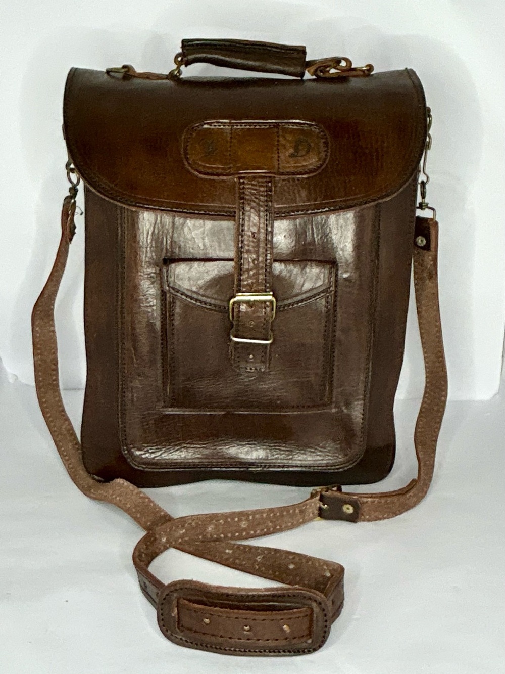 Vintage Handmade Leather Messenger Crossbody Satchel Bag Made in Mexico